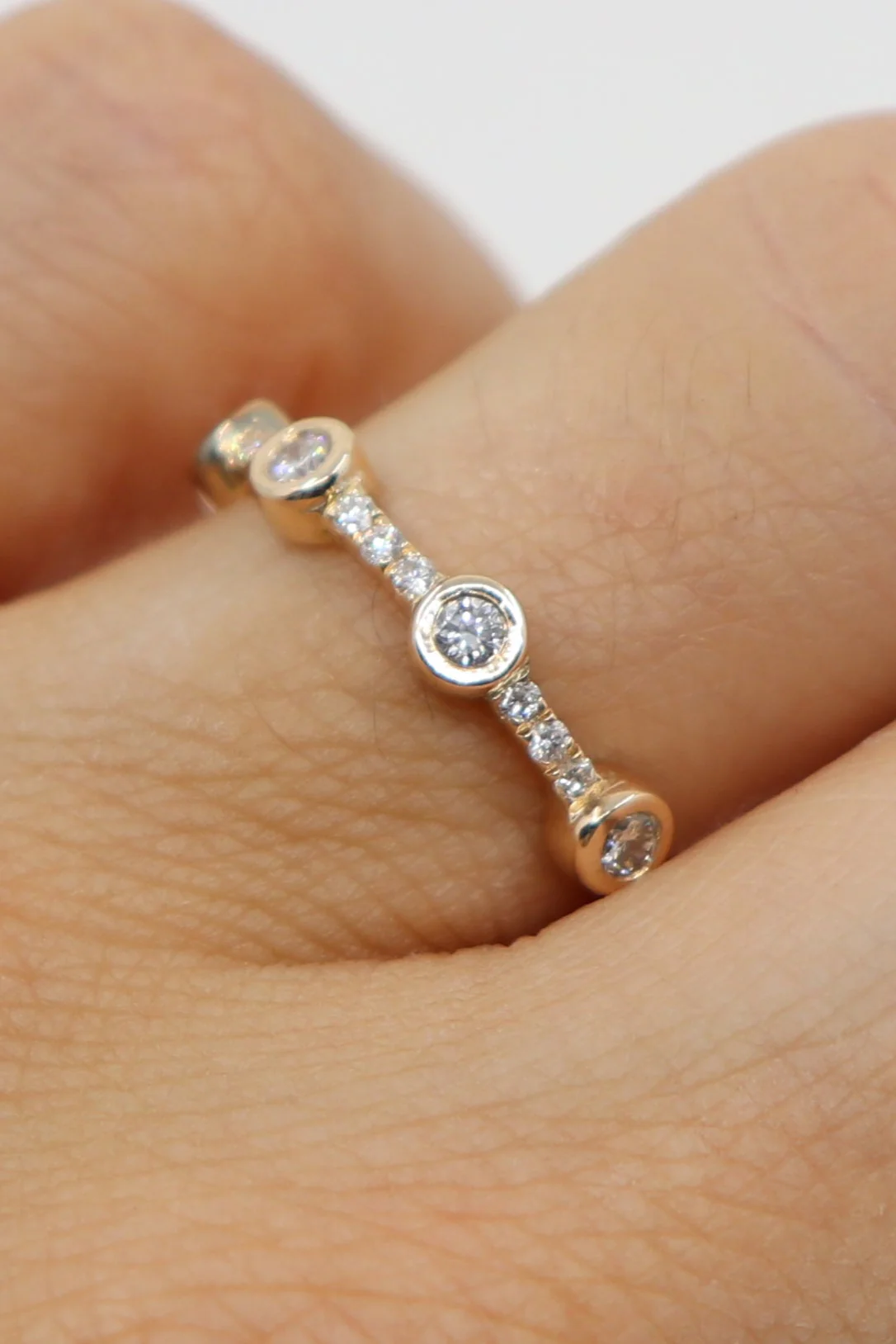9K Yellow Gold Asymmetrical Diamond Wedder - Image 3