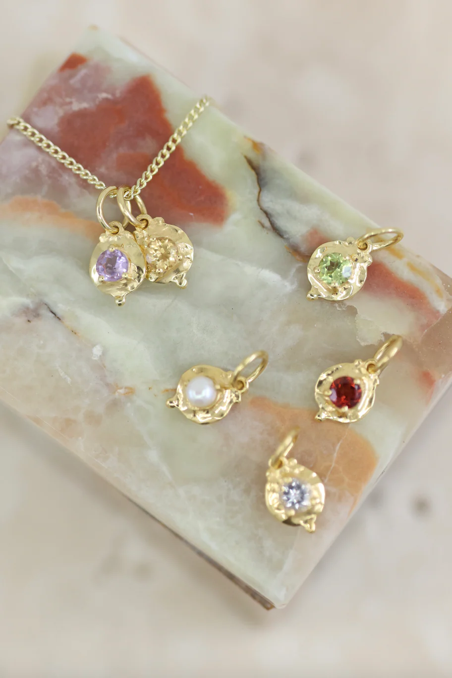 January Garnet Gold Birthstone Necklace Charm - Image 3